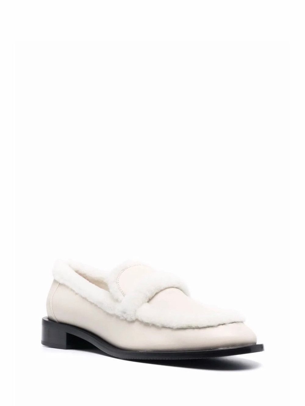 Stuart Weitzman Cream White Shearling-Trim Loafer